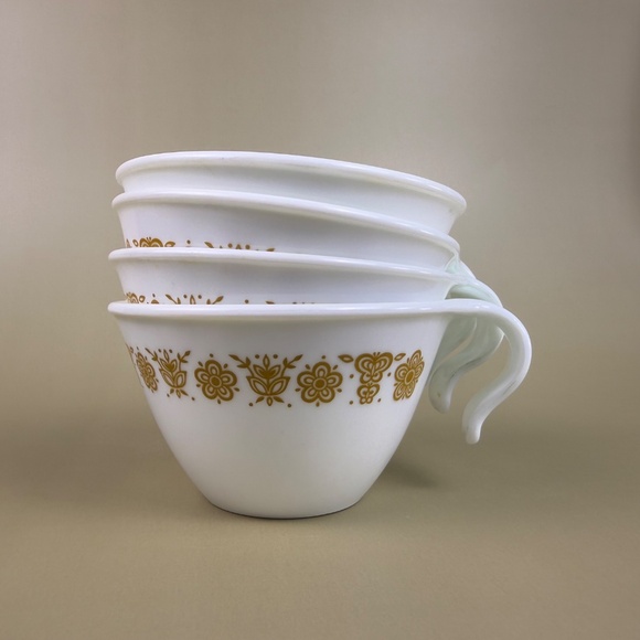 Vintage Pyrex Butterfly Gold Cups – Set of 4 | White Milk Glass | Mid-Century - Picture 1 of 9